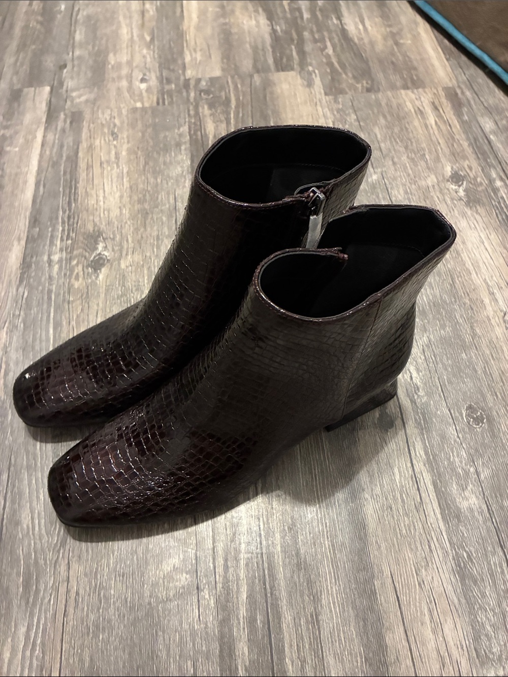 Croc-Embossed Dark Burgundy Ankle Boot